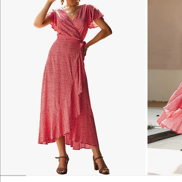PrettyGarden Dresses & Skirts - Ditsy Floral V-Neck Maxi Wrap Dress